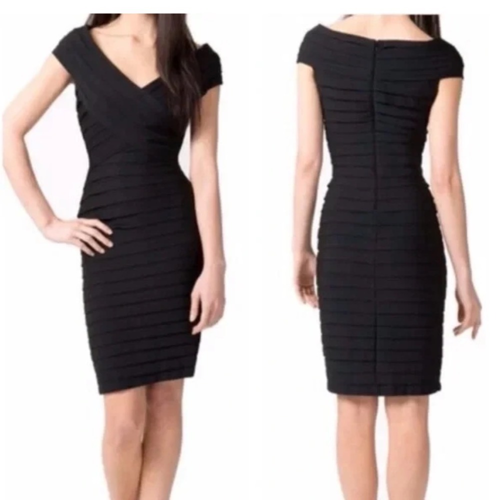 Tadashi Collection Sheath Dress Women Size M Black Pintuck Pleated Cocktail